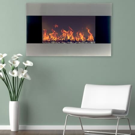 Hastings Home 36-inch Electric Fireplace in Stainless Steel, Wall Mount, Front Vent, Remote Control 855414APE